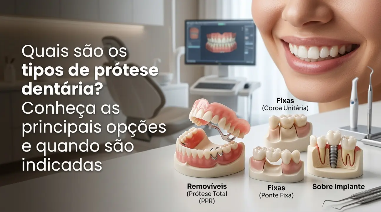 Tipos de prótese dentária: fixa, removível e sobre implante